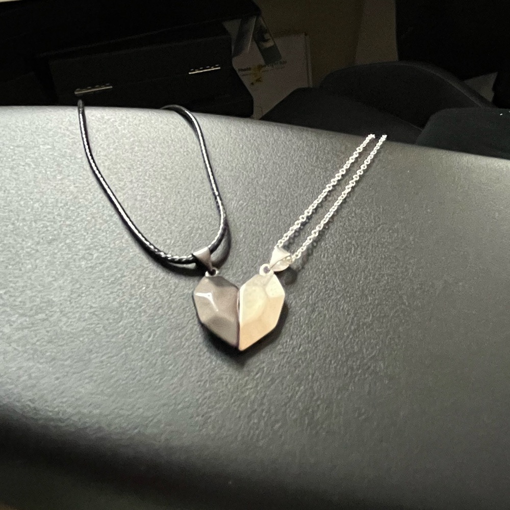 Elegant Couple Lovers Silver tone Heart Pendant Necklace